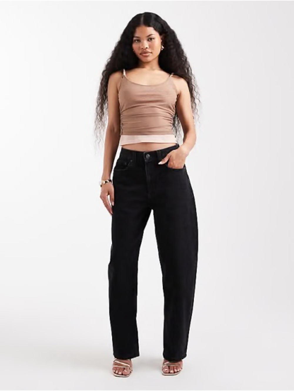 ASOS Petite Slim Barrel Leg Jeans Washed Black High Waist 90s Grunge Acubi Style